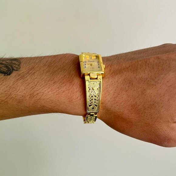 2000s vintage cute gold rectangle stainless steel quartz luxury watch - Picture 6 of 8